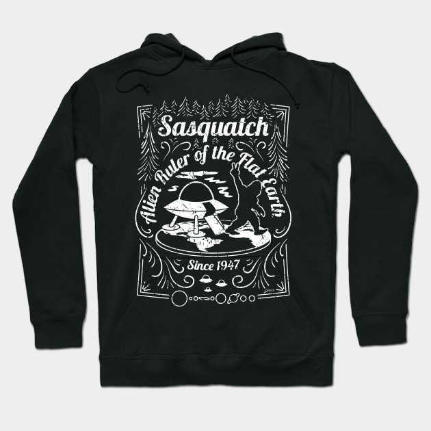 Sasquatch Alien Ruler of the Flat Earth Since 1947 Conspiracy Theory Mashup Hoodie by hobrath